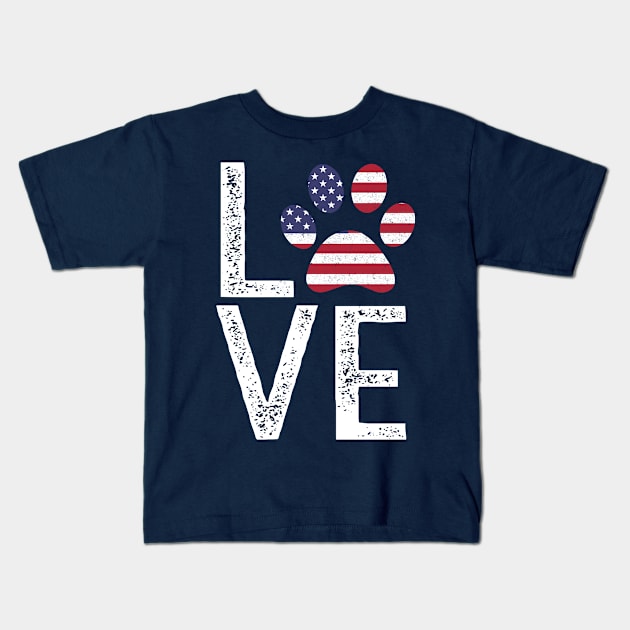 Patriotic Love Paw Print American Flag Dog Owner design Kids T-Shirt by nikkidawn74